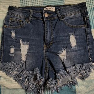 Blue Distressed Denim Shorts